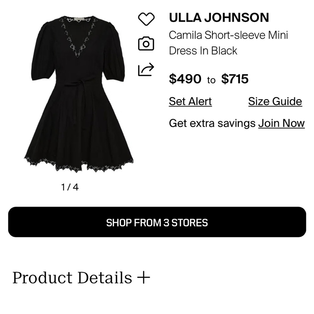 Ulla Johnson Camila Black Mini Dress - Picture 5 of 16